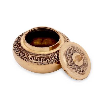Brass Thread Type Kumkum Box With Flower Engraving - Pack Of 10 - 440gms
